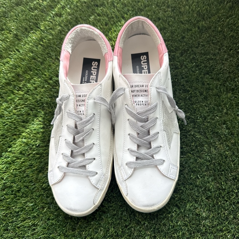 Golden Goose White and Pink Sneakers